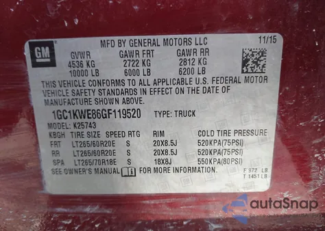 2016 Chevrolet Silverado 2500Hd Ltz z USA, uszkodzony, nr VIN 1GC1KWE86GF119520